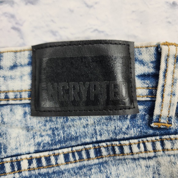 Encrypted Denim Cargo Shorts MENS SIZE 38 Blue Acid Wash Stretch - Picture 6 of 10